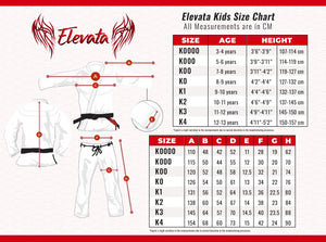 Elevata Kids Gi Size Chart